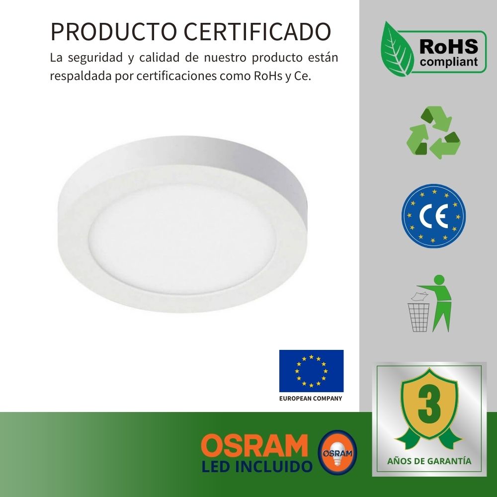 Downlight LED Superficie 20W 5700K Redondo Ø220 mm Marco Blanco